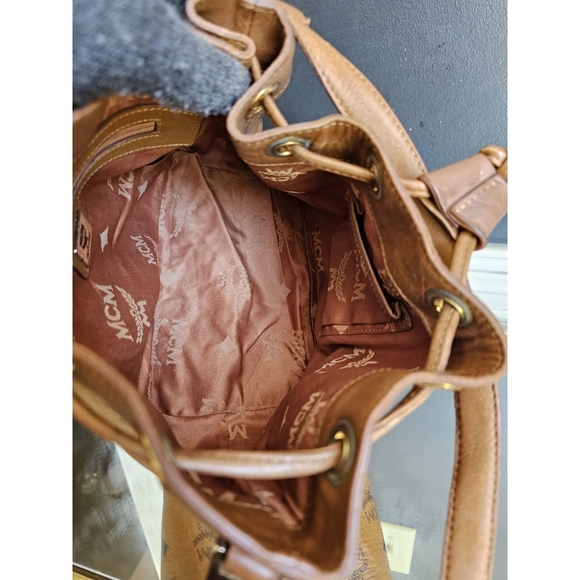 MCM Cognac Visetos Coated Canvas Heritage Drawstring Bag - Picture 13 of 13